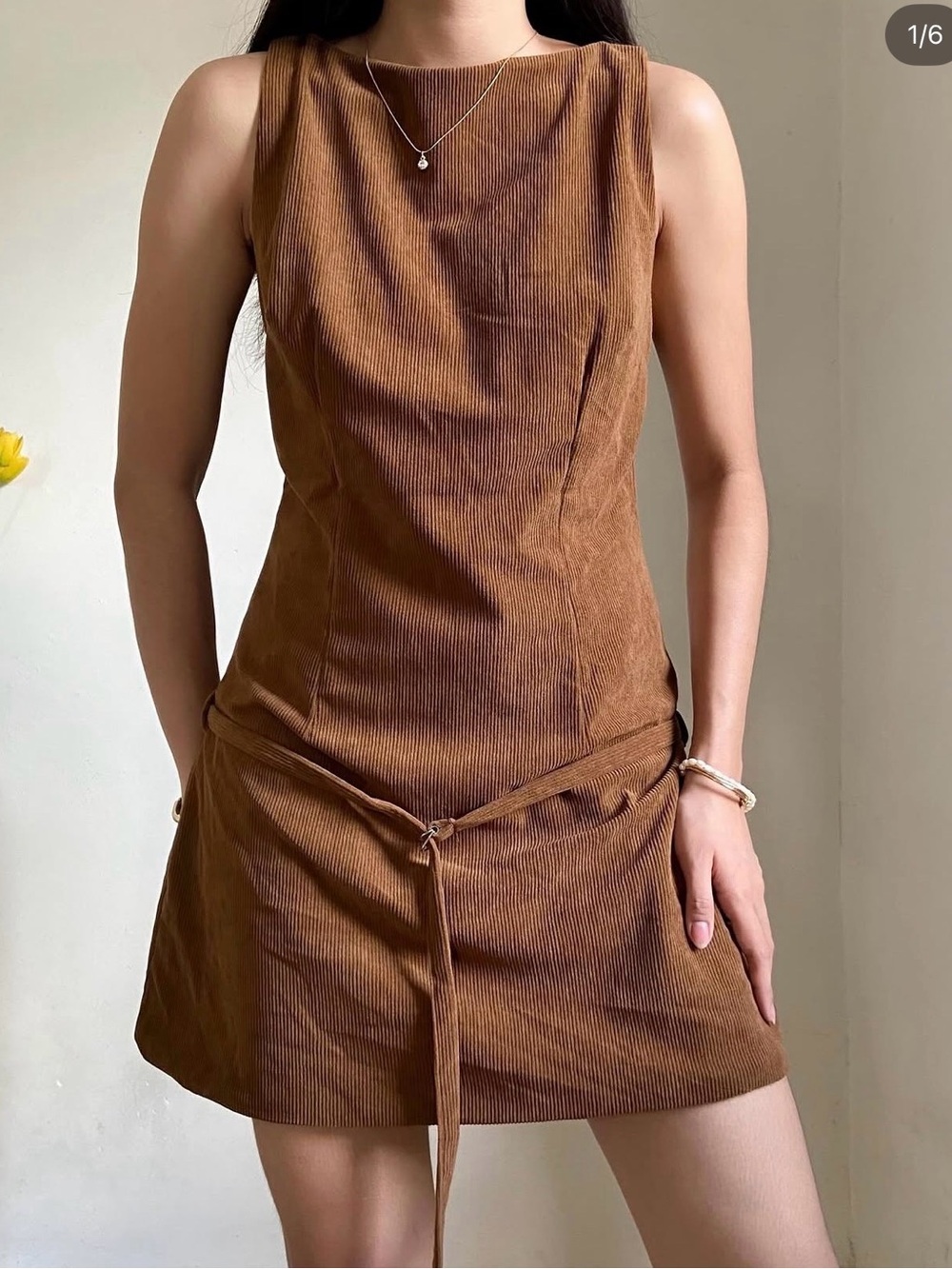 Zara Brown Corduroy Sleeveless Mini Dress